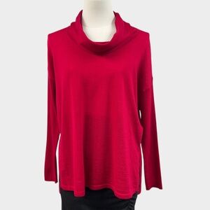 Eileen Fisher Sweater Womens Petite PP Red Merino Wool Cowl Neck Tunic Pullover